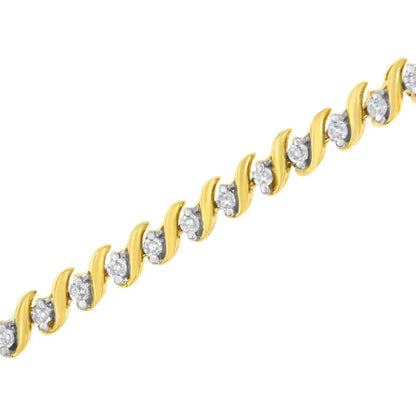 10k Yellow Gold Plated.925 Sterling Silver 1/2 Cttw 2-prong Set Diamond s Link Tennis Bracelet (i-j Color I3 Clarity)-