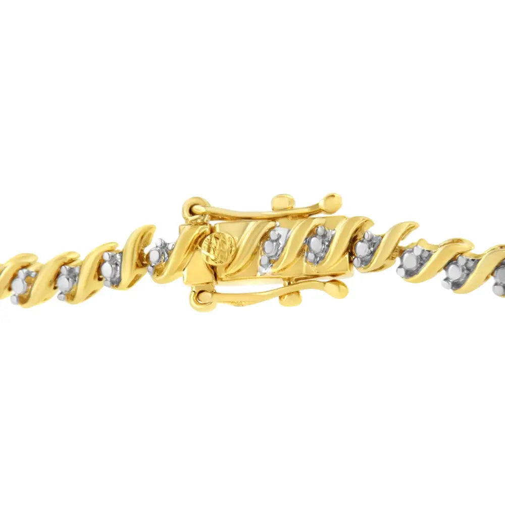 10k Yellow Gold Plated.925 Sterling Silver 1/2 Cttw 2-prong Set Diamond s Link Tennis Bracelet (i-j Color I3 Clarity)-