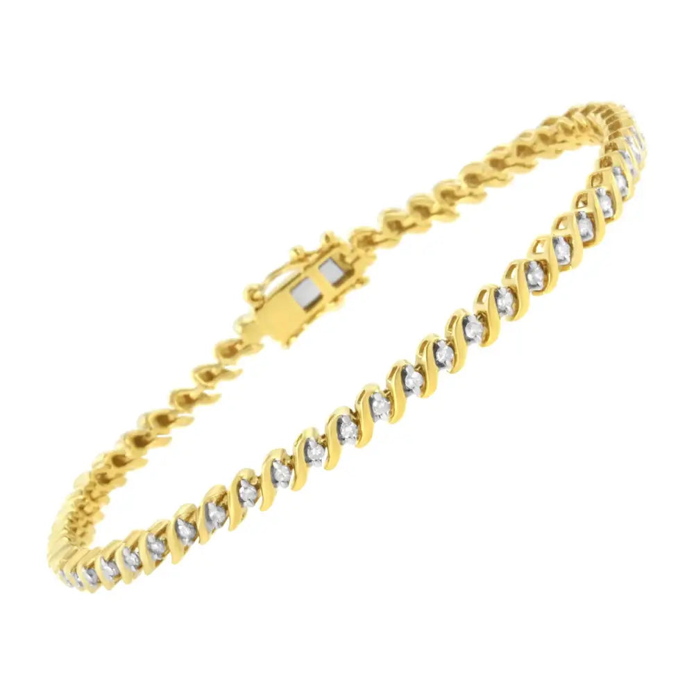 10k Yellow Gold Plated.925 Sterling Silver 1/2 Cttw 2-prong Set Diamond s Link Tennis Bracelet (i-j Color I3 Clarity)-