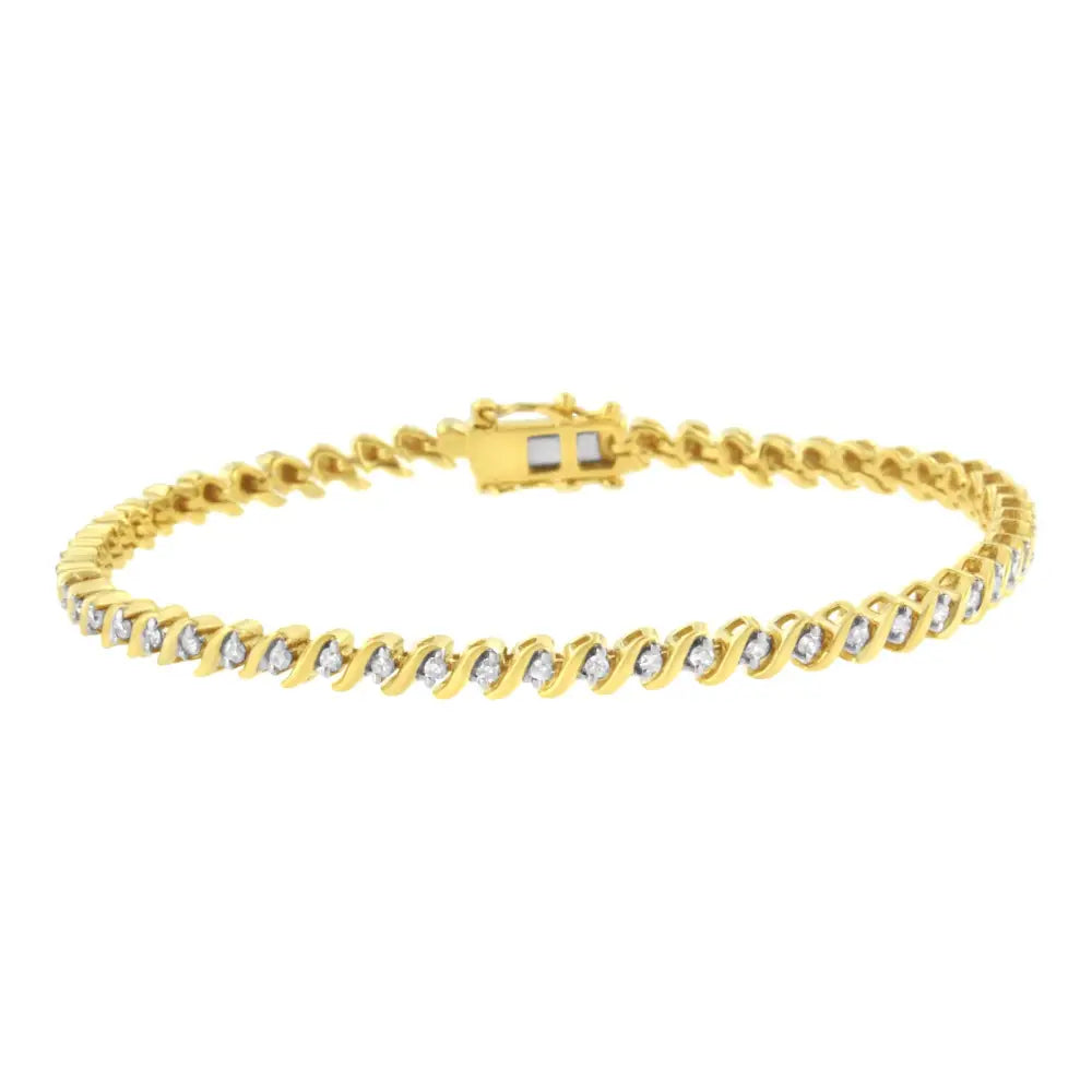 10k Yellow Gold Plated.925 Sterling Silver 1/2 Cttw 2-prong Set Diamond s Link Tennis Bracelet (i-j Color I3 Clarity)-