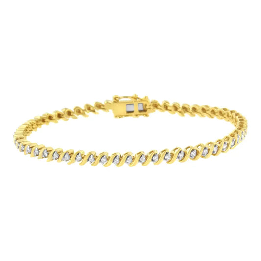 10k Yellow Gold Plated.925 Sterling Silver 1/2 Cttw 2-prong Set Diamond s Link Tennis Bracelet (i-j Color I3 Clarity)-