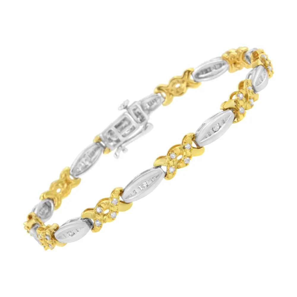 10k Yellow Gold Plated.925 Sterling Silver 1/2 Cttw Channel Set Round-cut Diamond x Link Bracelet (i-j Color I2-i3