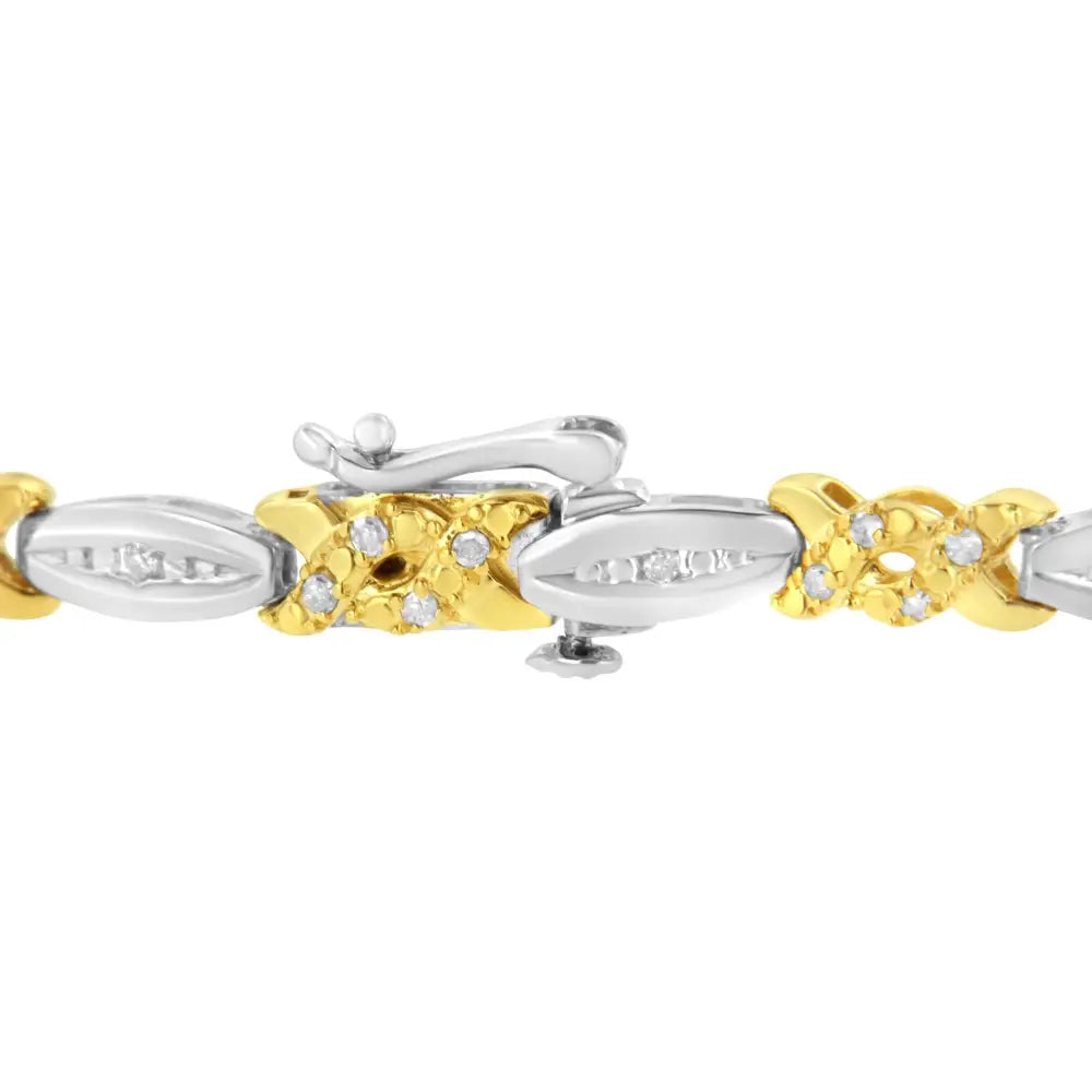 10k Yellow Gold Plated.925 Sterling Silver 1/2 Cttw Channel Set Round-cut Diamond x Link Bracelet (i-j Color I2-i3