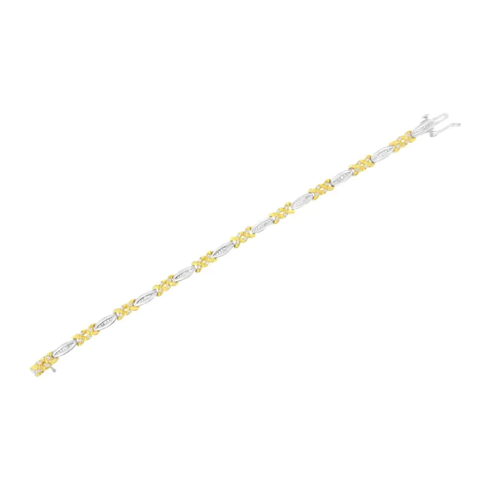 10k Yellow Gold Plated.925 Sterling Silver 1/2 Cttw Channel Set Round-cut Diamond x Link Bracelet (i-j Color I2-i3