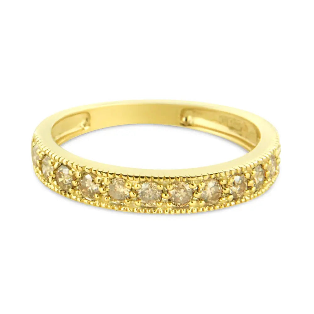 10k Yellow Gold Plated.925 Sterling Silver 1/2 Cttw Diamond 13 Stone Beaded Milgrain Band Ring (k-l Color I1-i2