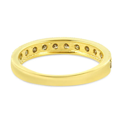 10k Yellow Gold Plated.925 Sterling Silver 1/2 Cttw Diamond 13 Stone Beaded Milgrain Band Ring (k-l Color I1-i2