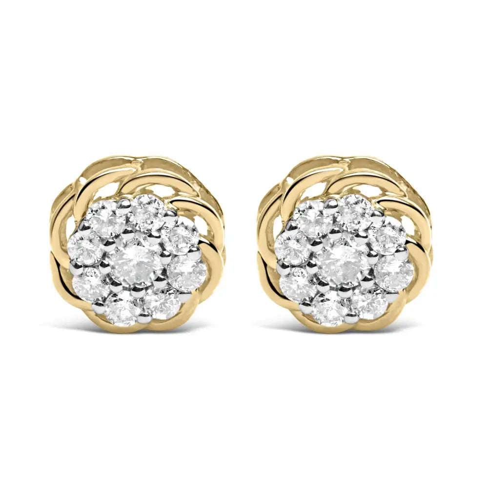 10k Yellow Gold Plated.925 Sterling Silver 1/2 Cttw Diamond Cluster Stud Earrings (j-k Color I2-i3 Clarity) - Fine