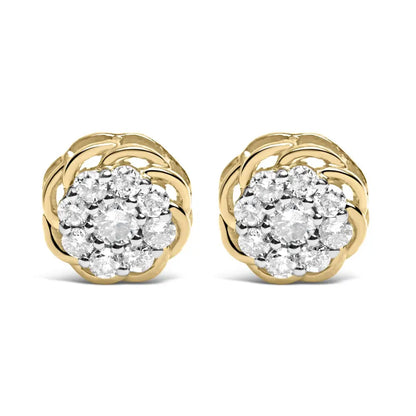 10k Yellow Gold Plated.925 Sterling Silver 1/2 Cttw Diamond Cluster Stud Earrings (j-k Color I2-i3 Clarity) - Fine