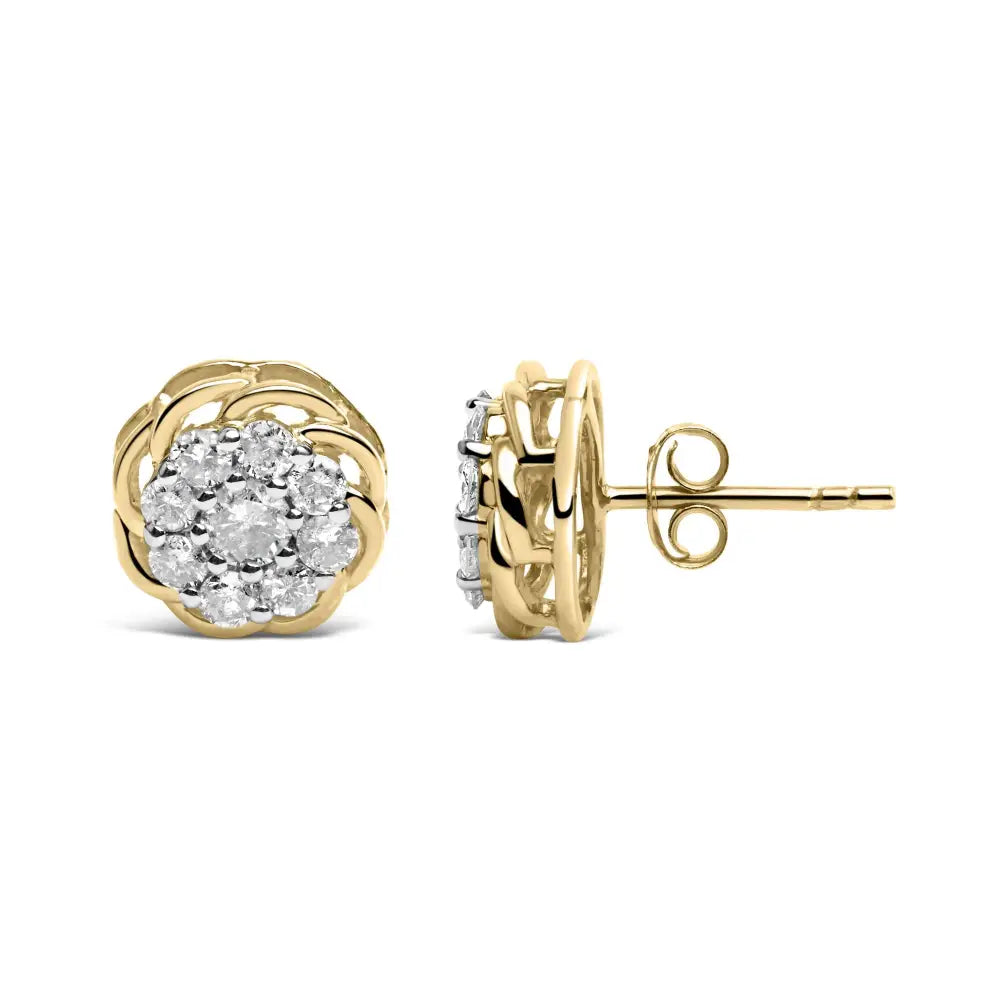 10k Yellow Gold Plated.925 Sterling Silver 1/2 Cttw Diamond Cluster Stud Earrings (j-k Color I2-i3 Clarity) - Fine