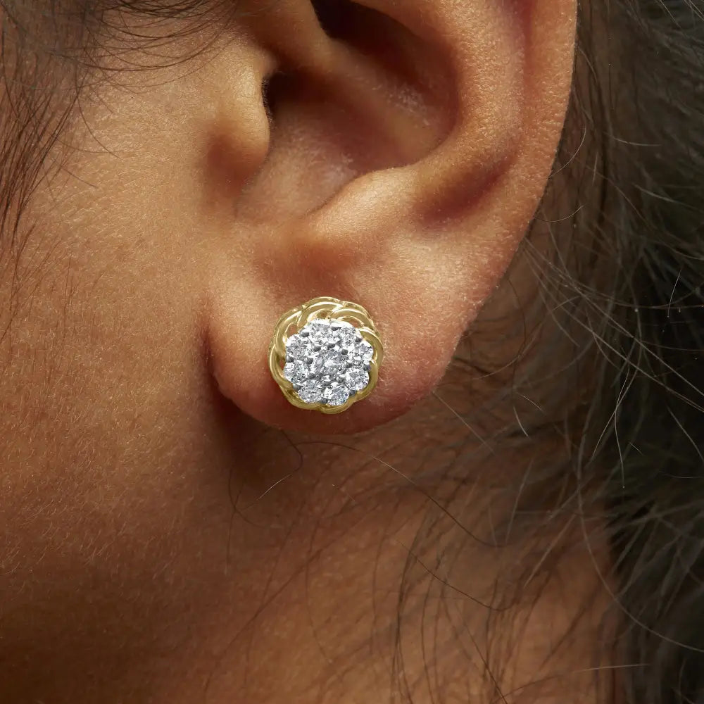 10k Yellow Gold Plated.925 Sterling Silver 1/2 Cttw Diamond Cluster Stud Earrings (j-k Color I2-i3 Clarity) - Fine