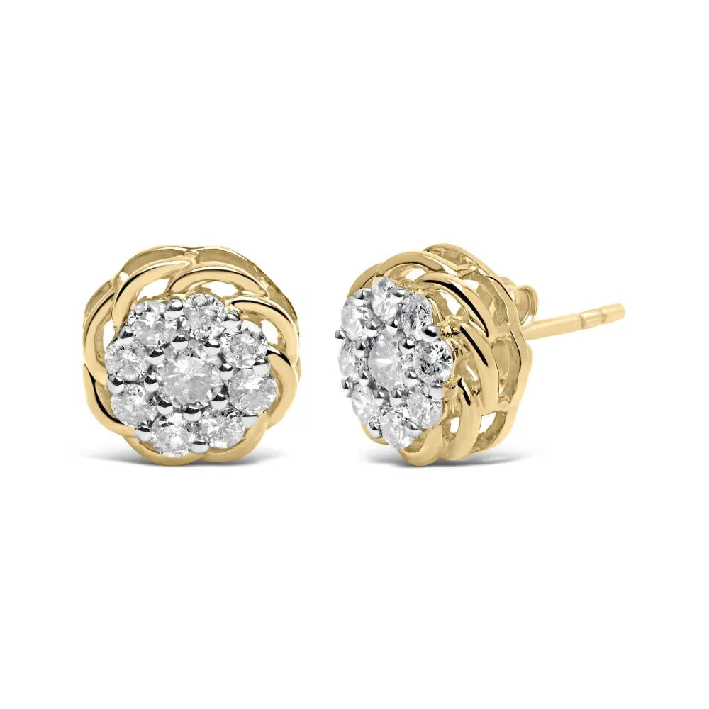 10k Yellow Gold Plated.925 Sterling Silver 1/2 Cttw Diamond Cluster Stud Earrings (j-k Color I2-i3 Clarity) - Fine