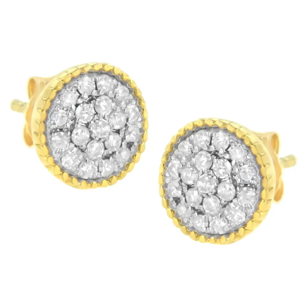 10k Yellow Gold Plated.925 Sterling Silver 1/2 Cttw Diamond Floral Cluster Milgrained Stud Earring (i-j Color I2-i3