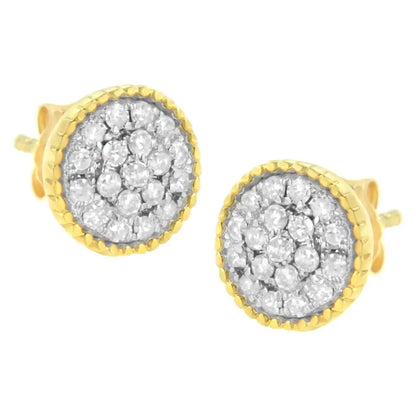 10k Yellow Gold Plated.925 Sterling Silver 1/2 Cttw Diamond Floral Cluster Milgrained Stud Earring (i-j Color I2-i3