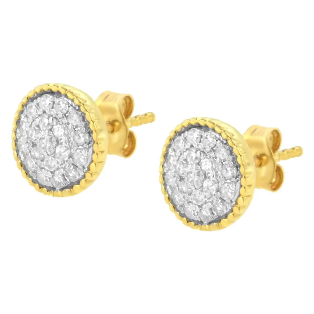 10k Yellow Gold Plated.925 Sterling Silver 1/2 Cttw Diamond Floral Cluster Milgrained Stud Earring (i-j Color I2-i3