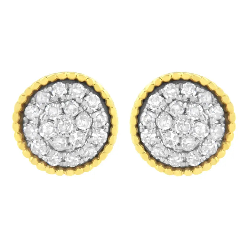 10k Yellow Gold Plated.925 Sterling Silver 1/2 Cttw Diamond Floral Cluster Milgrained Stud Earring (i-j Color I2-i3