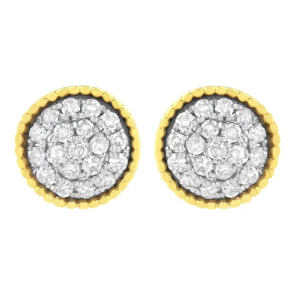 10k Yellow Gold Plated.925 Sterling Silver 1/2 Cttw Diamond Floral Cluster Milgrained Stud Earring (i-j Color I2-i3