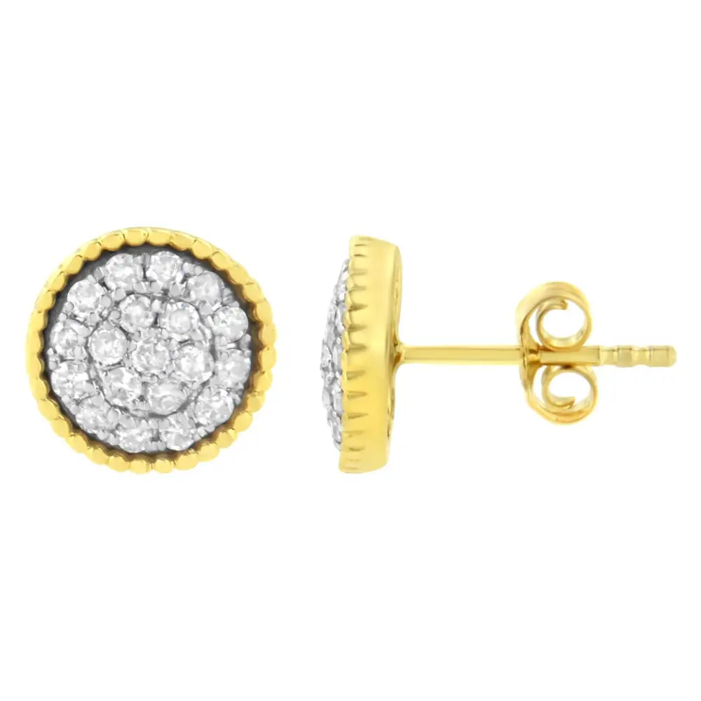 10k Yellow Gold Plated.925 Sterling Silver 1/2 Cttw Diamond Floral Cluster Milgrained Stud Earring (i-j Color I2-i3