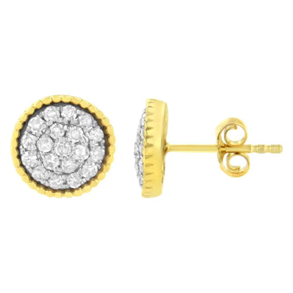 10k Yellow Gold Plated.925 Sterling Silver 1/2 Cttw Diamond Floral Cluster Milgrained Stud Earring (i-j Color I2-i3