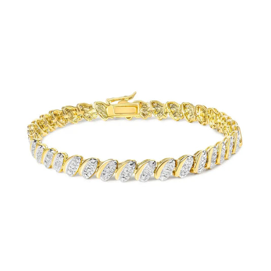 10k Yellow Gold Plated.925 Sterling Silver 1/2 Cttw Diamond Oval Link Bracelet (i-j Color I3 Clarity) - 7.75 Inches