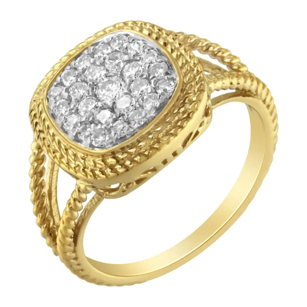 10k Yellow Gold Plated.925 Sterling Silver 1/2 Cttw Diamond Square Cushion Cluster Split Shank Cocktail Ring (j-k Color