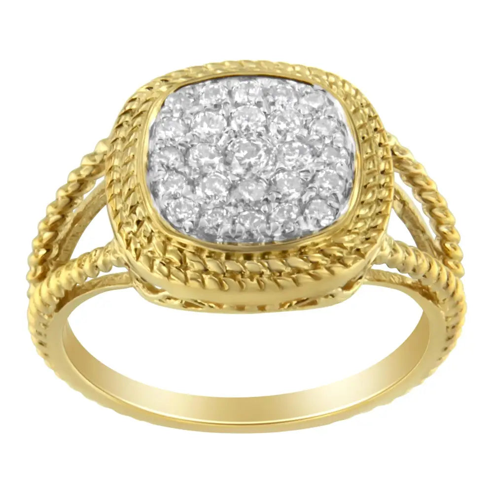 10k Yellow Gold Plated.925 Sterling Silver 1/2 Cttw Diamond Square Cushion Cluster Split Shank Cocktail Ring (j-k Color