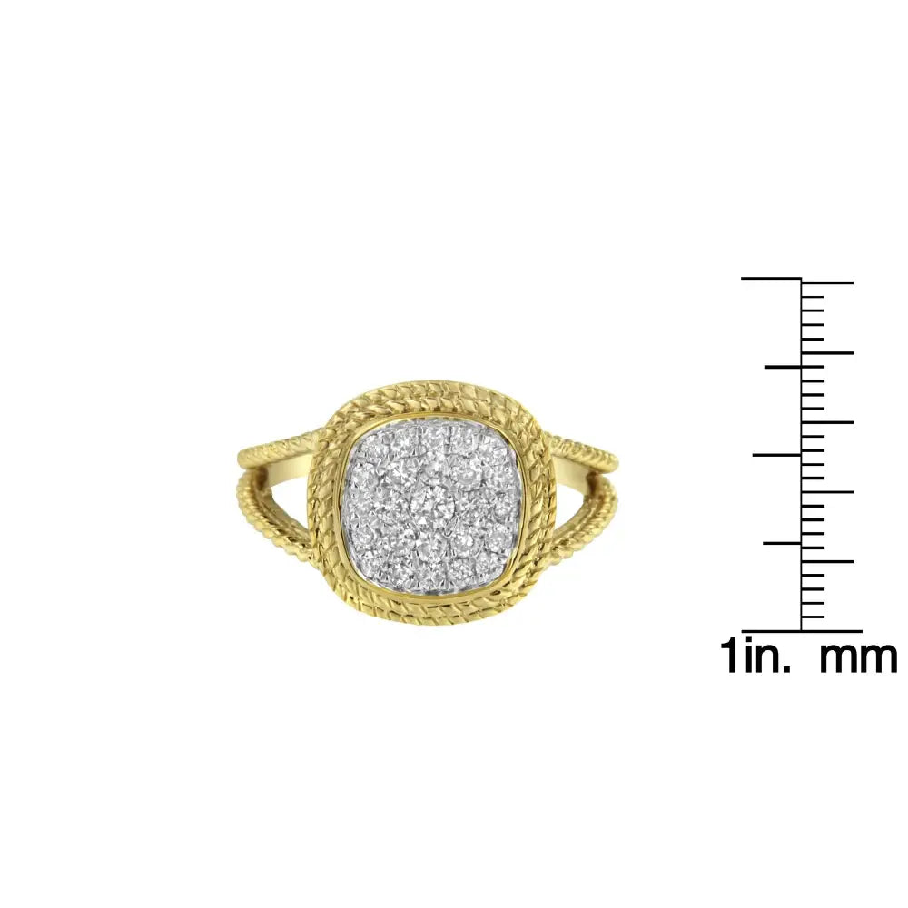 10k Yellow Gold Plated.925 Sterling Silver 1/2 Cttw Diamond Square Cushion Cluster Split Shank Cocktail Ring (j-k Color