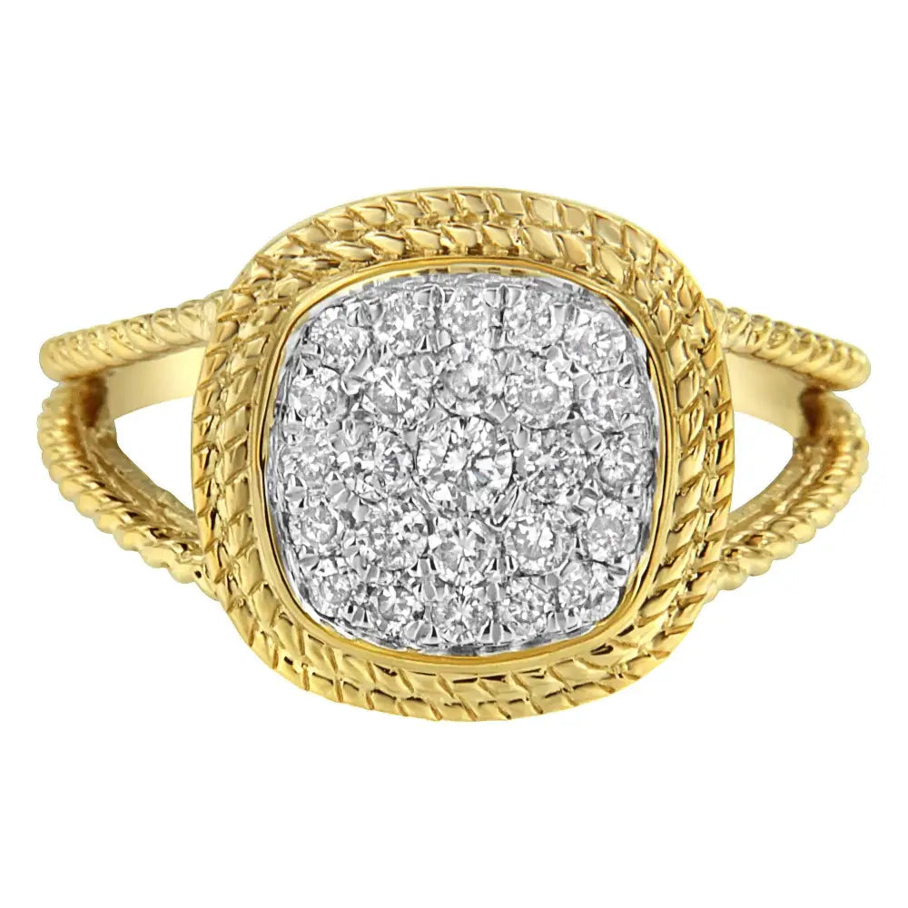 10k Yellow Gold Plated.925 Sterling Silver 1/2 Cttw Diamond Square Cushion Cluster Split Shank Cocktail Ring (j-k Color