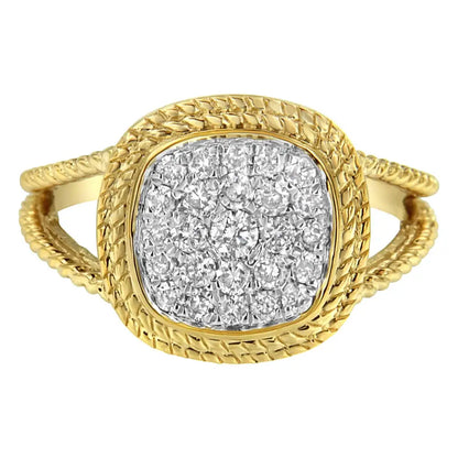 10k Yellow Gold Plated.925 Sterling Silver 1/2 Cttw Diamond Square Cushion Cluster Split Shank Cocktail Ring (j-k Color