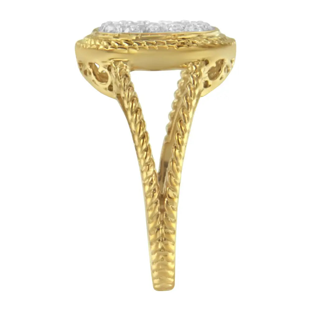 10k Yellow Gold Plated.925 Sterling Silver 1/2 Cttw Diamond Square Cushion Cluster Split Shank Cocktail Ring (j-k Color