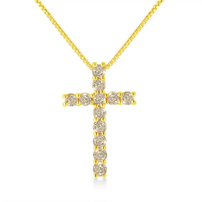 10k Yellow Gold Plated.925 Sterling Silver 1/2 Cttw Fancy Champagne Diamond Cross 18’’ Pendant Necklace (k-l Color