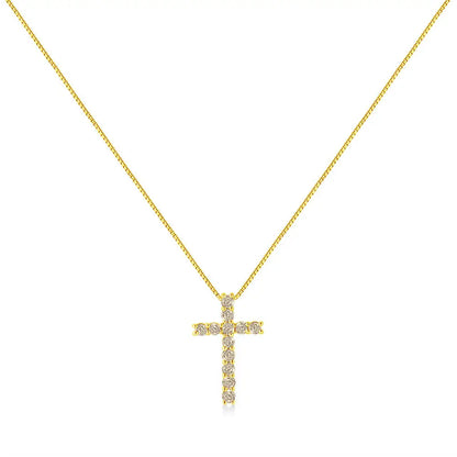 10k Yellow Gold Plated.925 Sterling Silver 1/2 Cttw Fancy Champagne Diamond Cross 18’’ Pendant Necklace (k-l Color