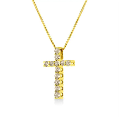 10k Yellow Gold Plated.925 Sterling Silver 1/2 Cttw Fancy Champagne Diamond Cross 18’’ Pendant Necklace (k-l Color