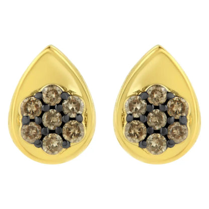 10k Yellow Gold Plated.925 Sterling Silver 1/2 Cttw Prong Set Round-cut Diamond Floral Cluster Stud Earring (champagne