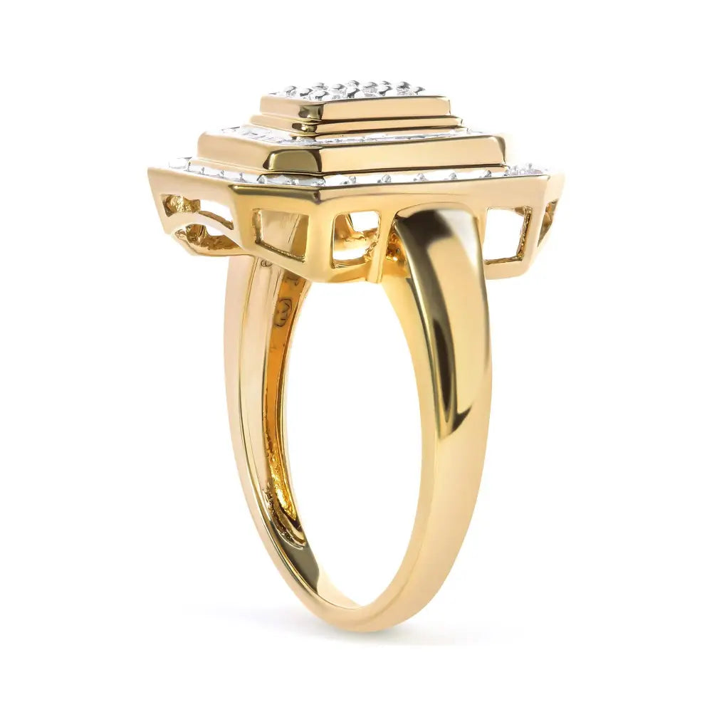 10k Yellow Gold Plated.925 Sterling Silver 1/2 Cttw Round & Baguette Diamond Ring (i-j Color I2-i3 Clarity) - Fine