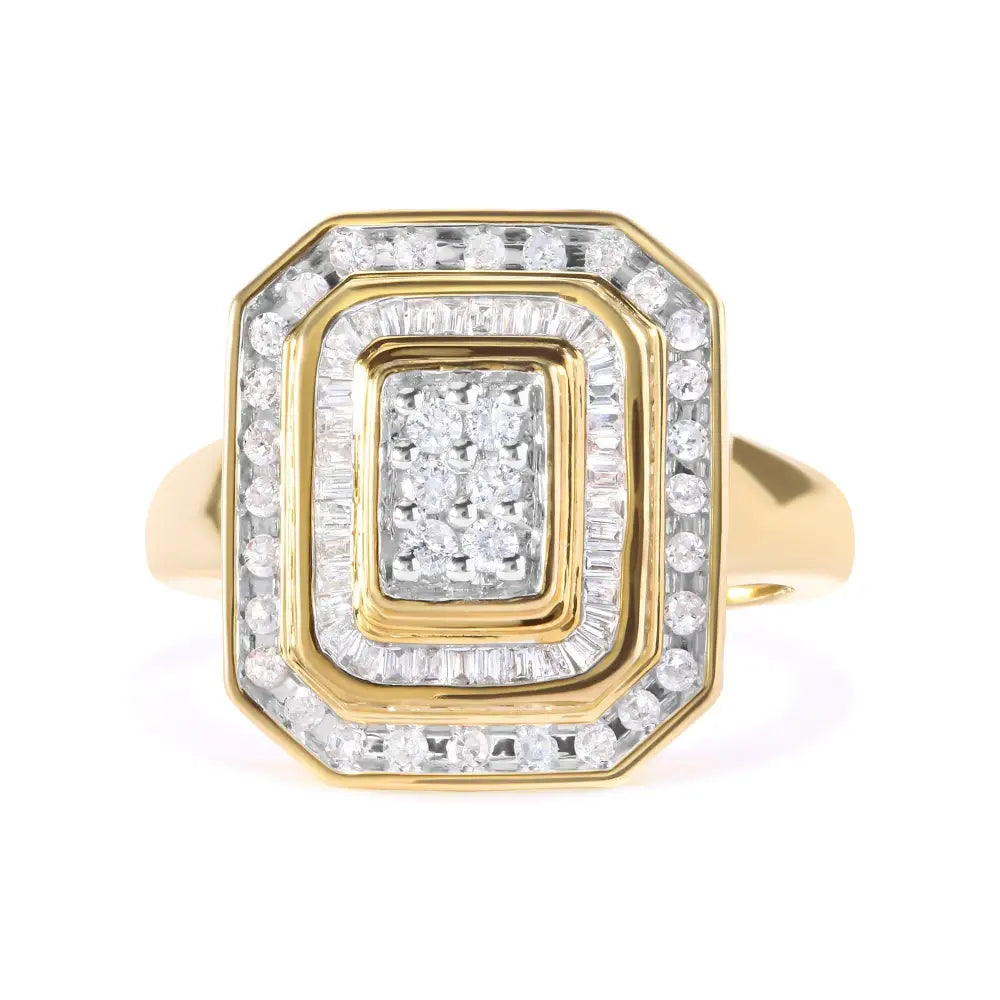 10k Yellow Gold Plated.925 Sterling Silver 1/2 Cttw Round & Baguette Diamond Ring (i-j Color I2-i3 Clarity) - Fine