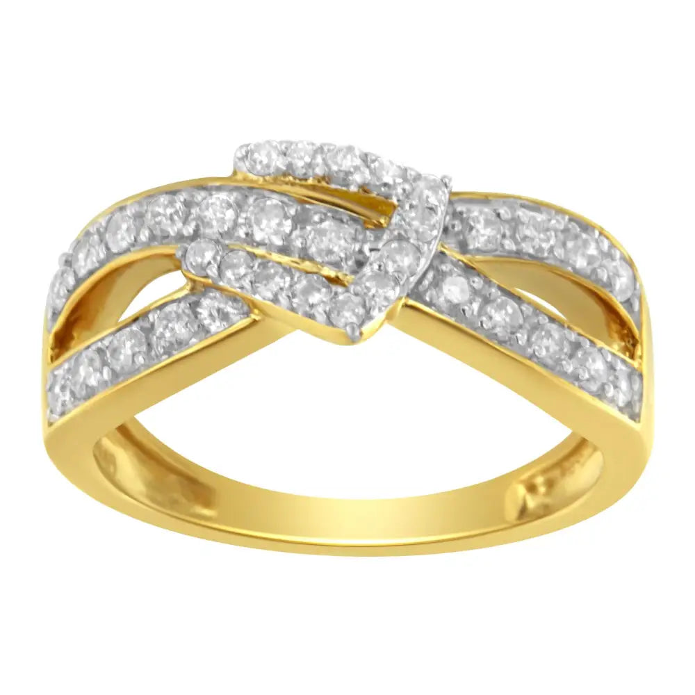 10k Yellow Gold Plated.925 Sterling Silver 1/2 Cttw Round-cut Diamond ?Belt Buckle’ Crossover Ring (j-k Color I2-i3