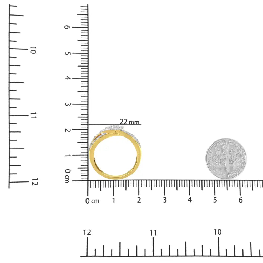 10k Yellow Gold Plated.925 Sterling Silver 1/2 Cttw Round-cut Diamond ?Belt Buckle’ Crossover Ring (j-k Color I2-i3