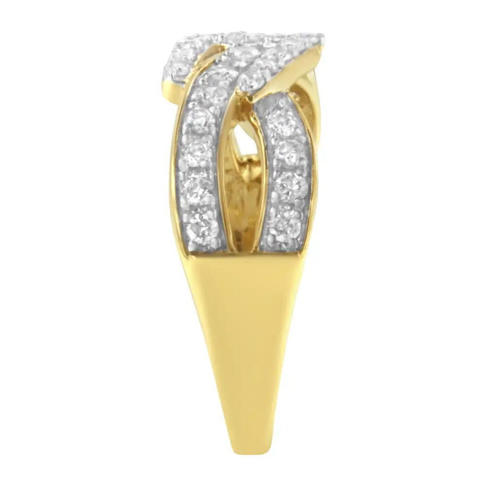 10k Yellow Gold Plated.925 Sterling Silver 1/2 Cttw Round-cut Diamond ?Belt Buckle’ Crossover Ring (j-k Color I2-i3