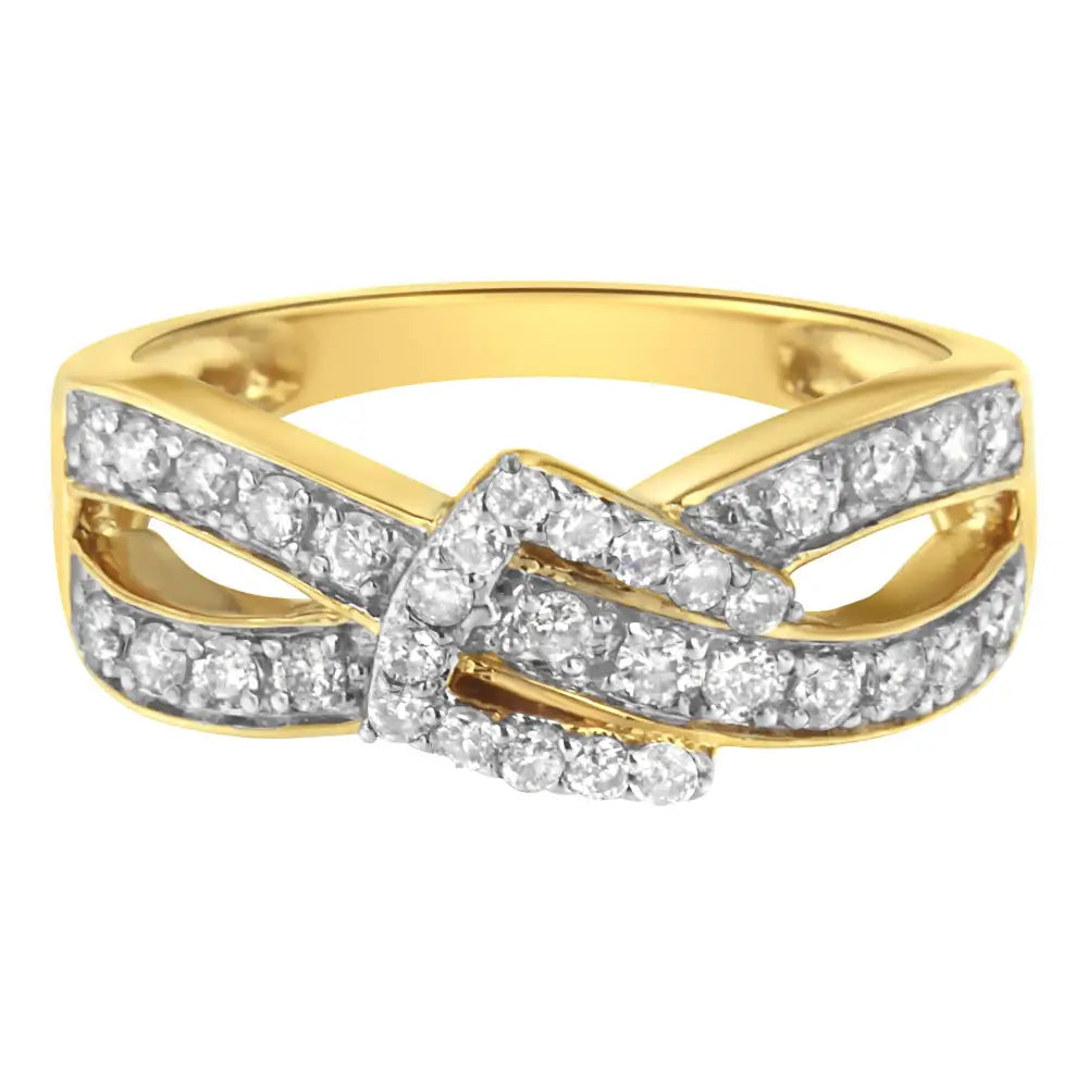 10k Yellow Gold Plated.925 Sterling Silver 1/2 Cttw Round-cut Diamond ?Belt Buckle’ Crossover Ring (j-k Color I2-i3