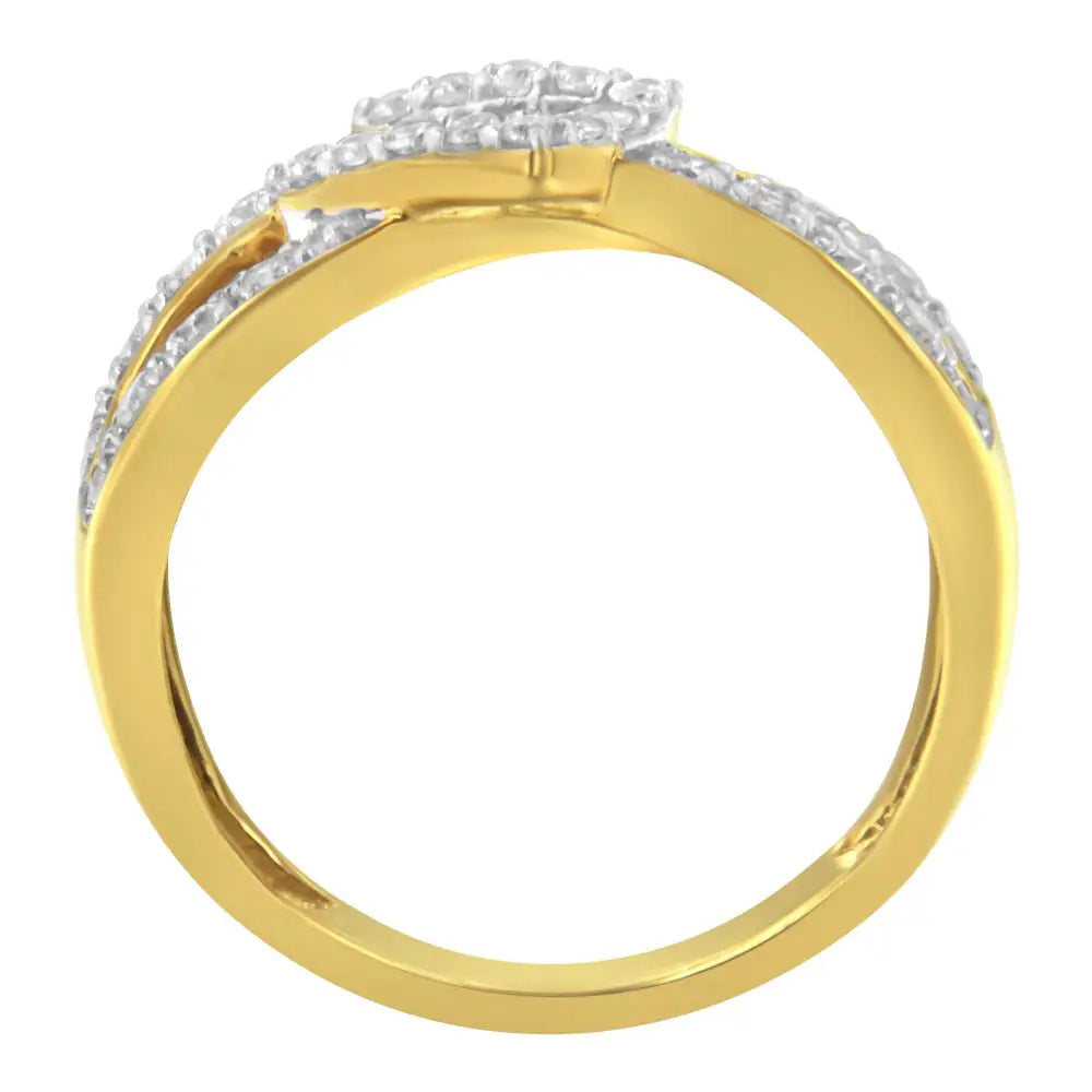 10k Yellow Gold Plated.925 Sterling Silver 1/2 Cttw Round-cut Diamond ?Belt Buckle’ Crossover Ring (j-k Color I2-i3