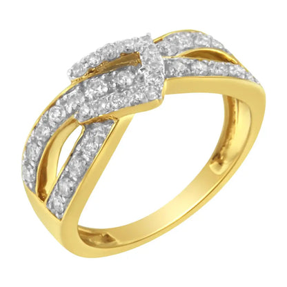 10k Yellow Gold Plated.925 Sterling Silver 1/2 Cttw Round-cut Diamond ?Belt Buckle’ Crossover Ring (j-k Color I2-i3