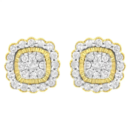 10k Yellow Gold Plated.925 Sterling Silver 1/2 Cttw Round-cut Diamond Halo Sunburst Stud Earrings (i-j Color I2-i3