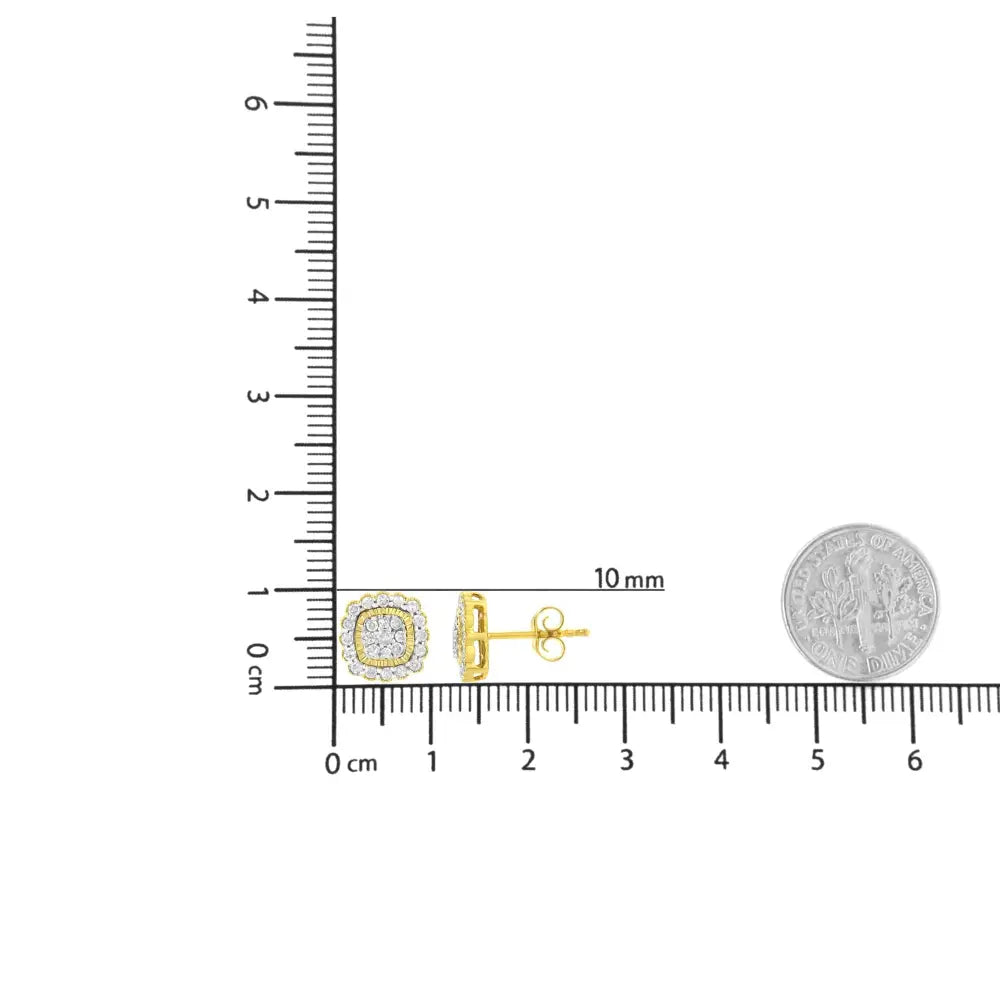 10k Yellow Gold Plated.925 Sterling Silver 1/2 Cttw Round-cut Diamond Halo Sunburst Stud Earrings (i-j Color I2-i3