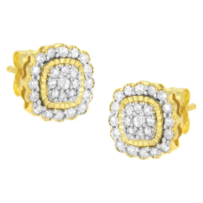 10k Yellow Gold Plated.925 Sterling Silver 1/2 Cttw Round-cut Diamond Halo Sunburst Stud Earrings (i-j Color I2-i3