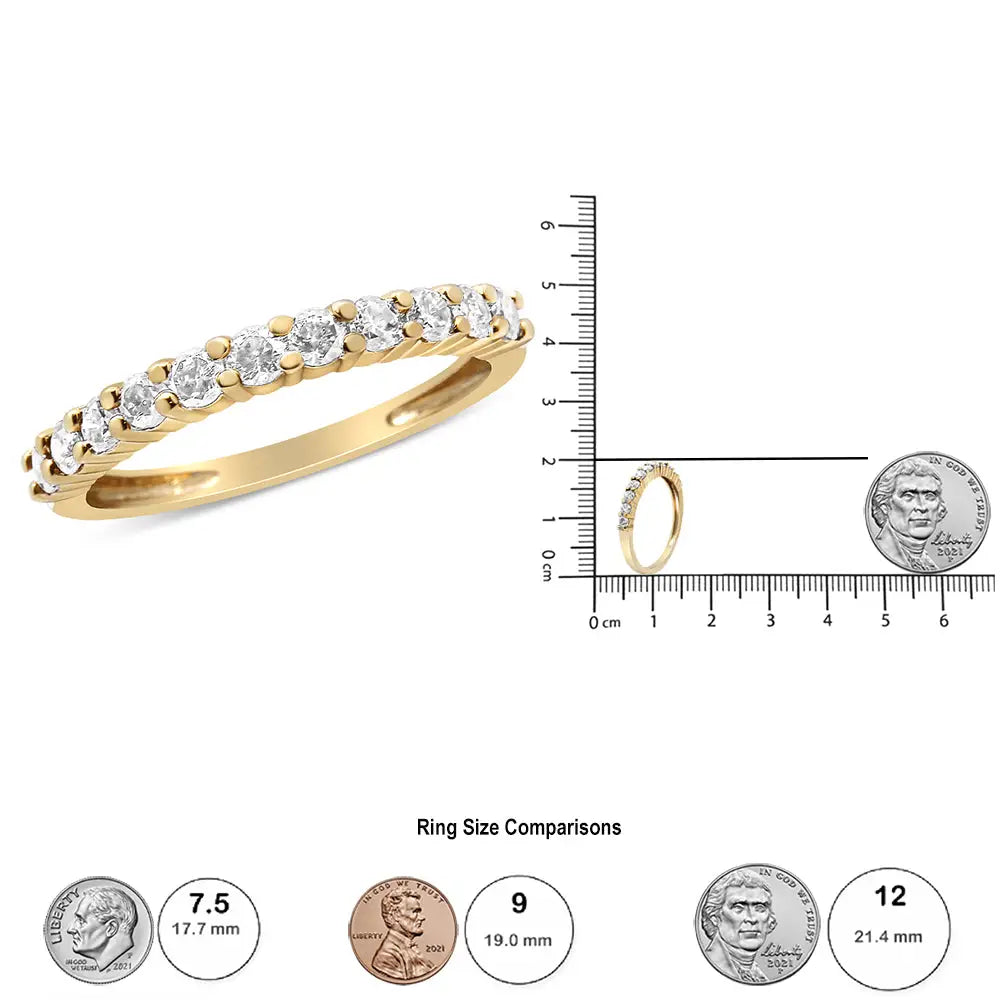 10k Yellow Gold Plated.925 Sterling Silver 1/2 Cttw Shared Prong-set Champagne Brilliant Round Diamond 11 Stone Band