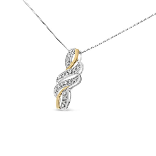 10k Yellow Gold Plated.925 Sterling Silver 1/20 Cttw Round Cut Diamond Swirl Pendant Necklace (h-i Color I2-i3 Clarity)