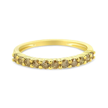 10k Yellow Gold Plated.925 Sterling Silver 1/4 Cttw Champagne Diamond 11 Stone Band Ring (k-l Color I1-i2 Clarity)