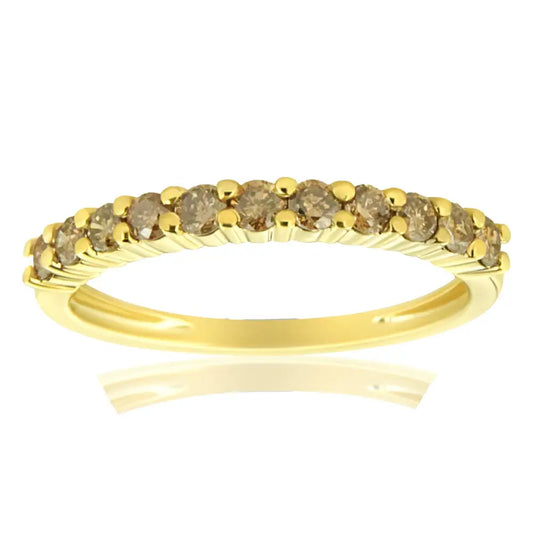 10k Yellow Gold Plated.925 Sterling Silver 1/4 Cttw Champagne Diamond 11 Stone Band Ring (k-l Color I1-i2 Clarity)