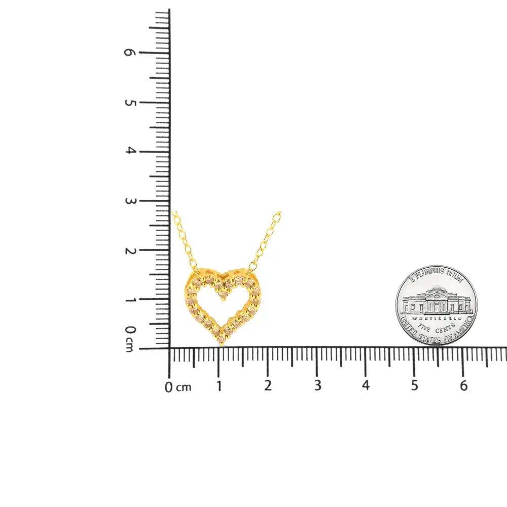 10k Yellow Gold Plated.925 Sterling Silver 1/4 Cttw Champagne Diamond Heart 18’’ Pendant Necklace (champagne Color