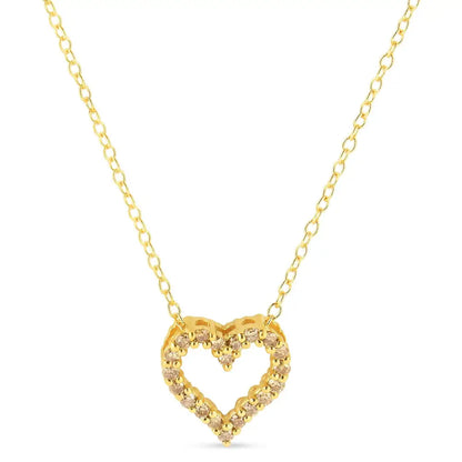 10k Yellow Gold Plated.925 Sterling Silver 1/4 Cttw Champagne Diamond Heart 18’’ Pendant Necklace (champagne Color